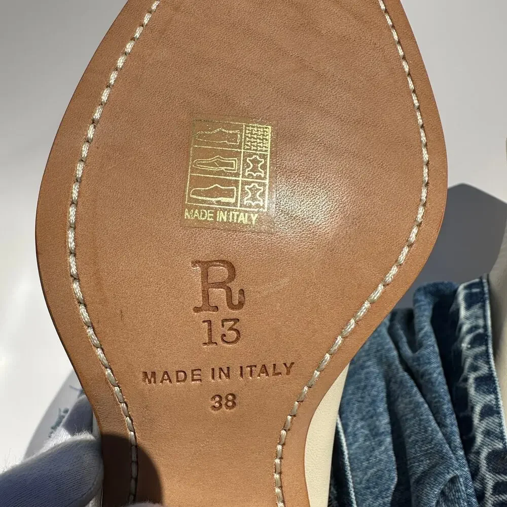 R13 Mid Cowboy Boots with Denim Sleeve Shaft Indigo Blue Ivory Size 38 NIB $1395 - Picture 10 of 16